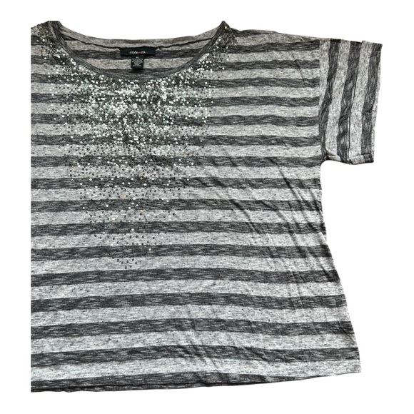 Style & Co. Woman’s Black and Gray Stripped Sequined Short Sleeve Tee Size XL - Picture 6 of 12
